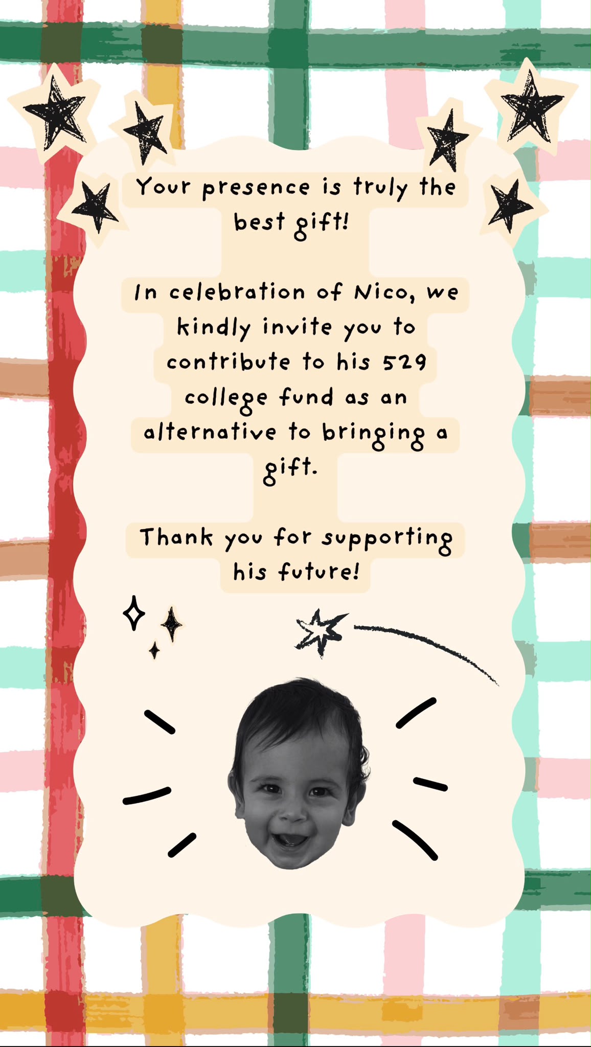 Original 529 gift message from Nico's invitation
